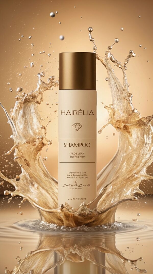 HAIRÉLIA premium shampoo bottle with gold cap